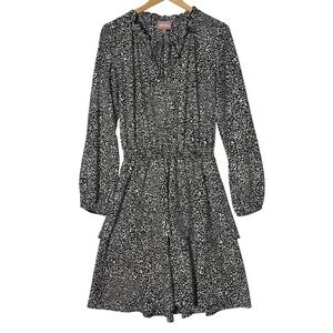 Show Me Your Mumu Black Cream Leopard Print Long Sleeve Knee Length Dress L